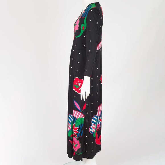 Via Appia 1970s Vintage Italian Pop Art Print Black Jersey Maxi Dress - Picture 5 of 8